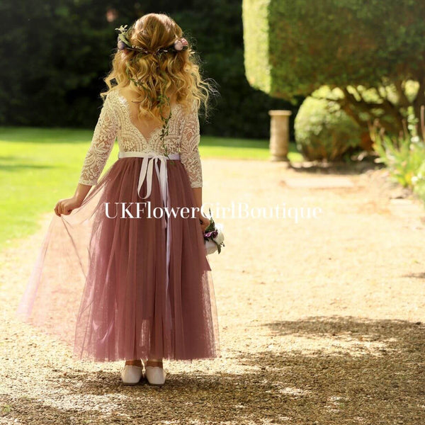 Pretty Bohemian Classic Long Sleeve Girls Dress - Heather | UK Flower ...