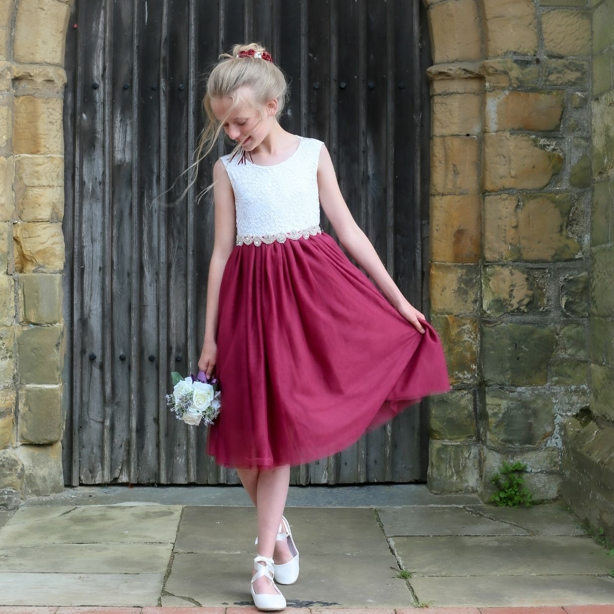 childrens red bridesmaid dresses uk Satin Flower Girl Dress Elegant Red Girls Formal Wear