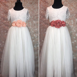 Triple Flower Girl Waist / Sash Corsage on white dresses