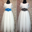 Blue and grey girls sash corsages