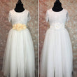 Yellow and white floral sashes on white dresses