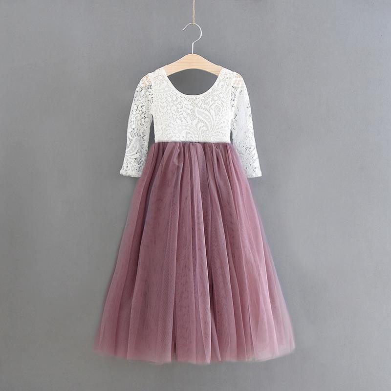 Pretty longer length flower girl dress in white and blush