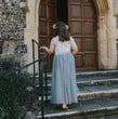 young girl walking to church