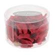 Red petals in a clear plastic tub