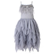 Girls dress with Feathers and Frills Dress in Silver Grey