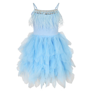 Girls Feathers and Frills Dress in sky blue