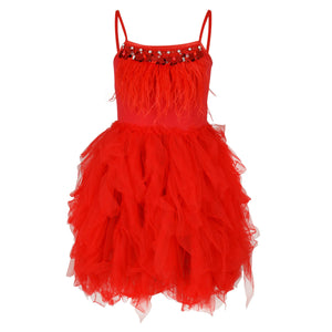 Girls Feathers and Frills Dress in red