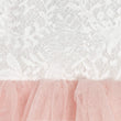 Close up of lace and blush tulle