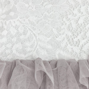 Lace and silver tulle close up