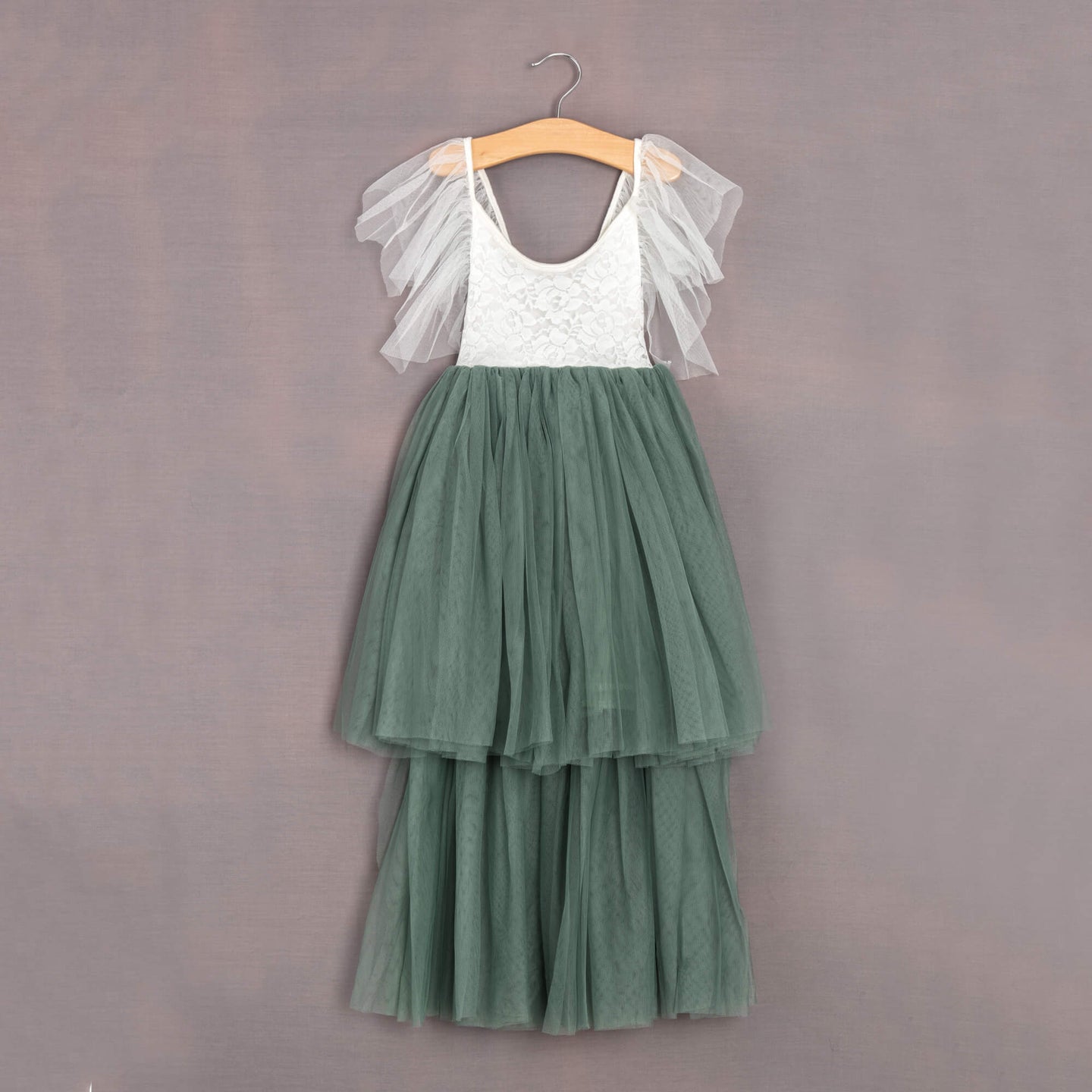 Sage Green dress on hanger
