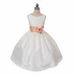 Morgan dress in white with apricot sash on mannequin