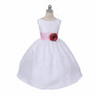 Morgan dress in white with pink sash on mannequin