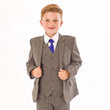 boy wearing a grey Herringbone 5 Piece suit
