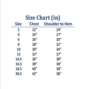 Size chart for Maya dress