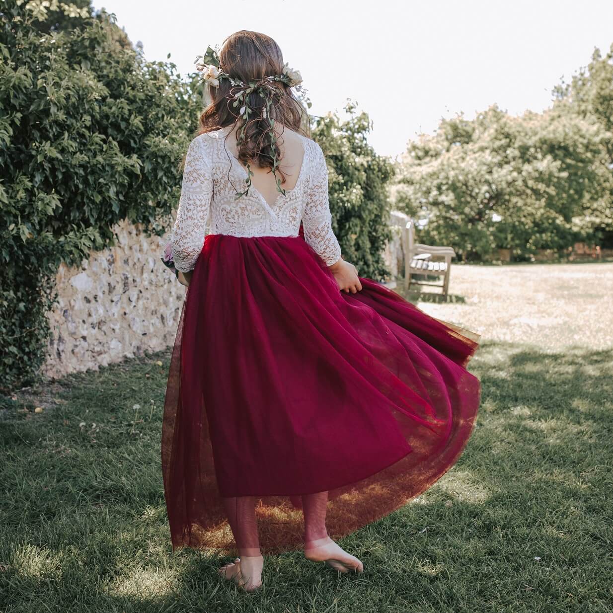 Wine red flower girl on sale dresses