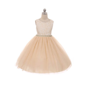 Girls apricot lace flower girl dress from UK Flower Girl Boutique
