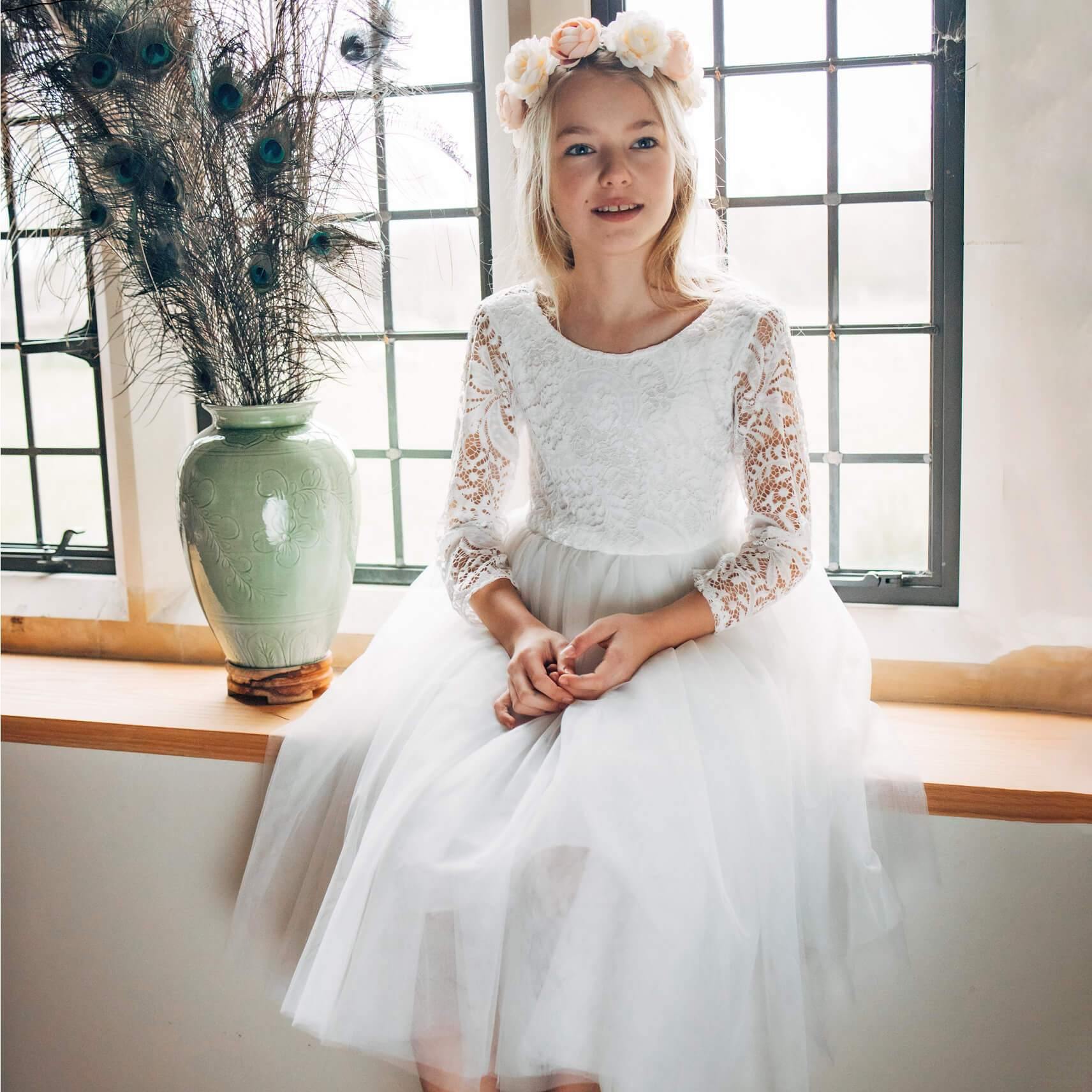 boho first communion dress Boho Style Butterflies Sleeves First Communion Dress Celestial 3314 Pre-order 7-8 years / As in the photo Ivory