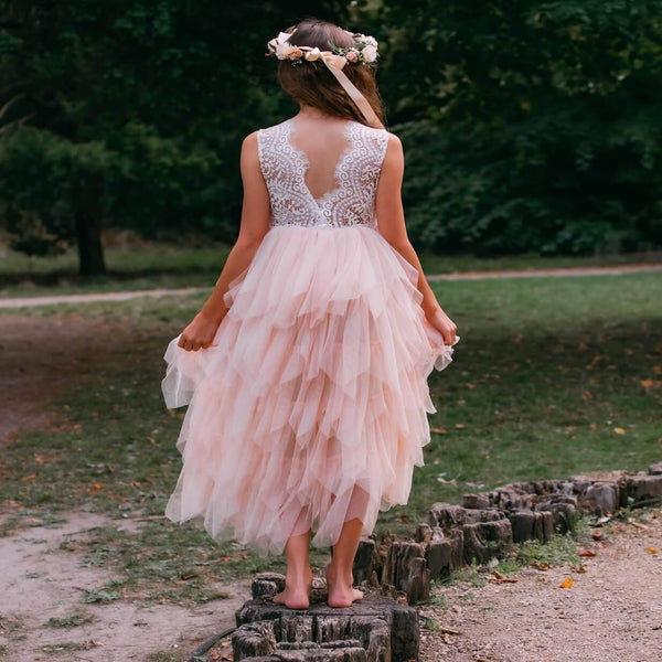 Boho Dreams Long Apricot Dress UK Flower Girl Boutique