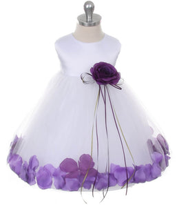 White dress with purple petals