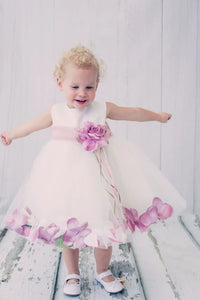petal dress with sash in lilac