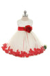 petal dress with sash in red