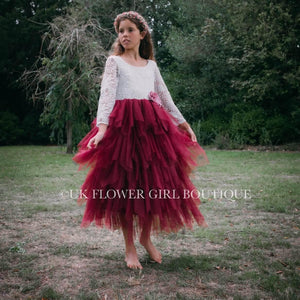 Flower Girl in Burgundy Dress