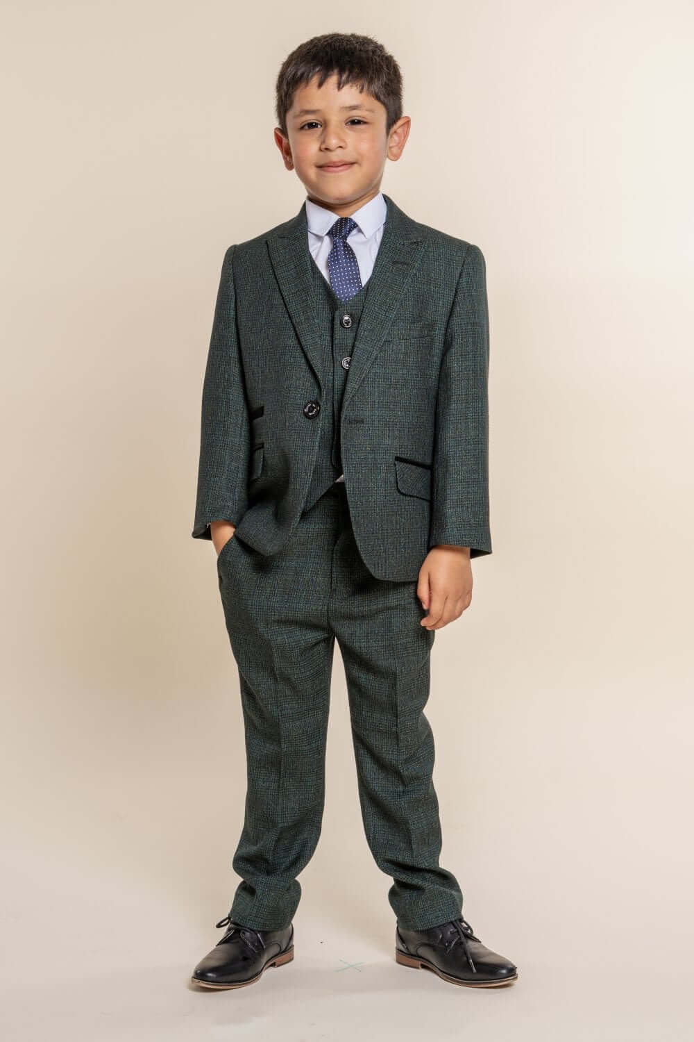 Young boy wearing Olive Green Suit