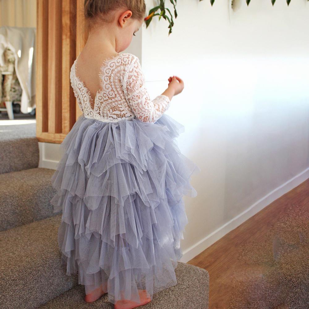 silver flower girl dress Silver Sequined Flower Girl Dress with Lavender Ruffle Shoulders Plus Size
