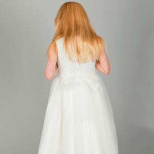 back of girl wearing ivory Isabella Flower Dress