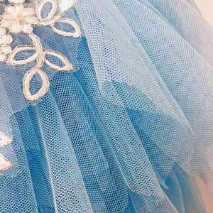 blue tulle on a girls party dress